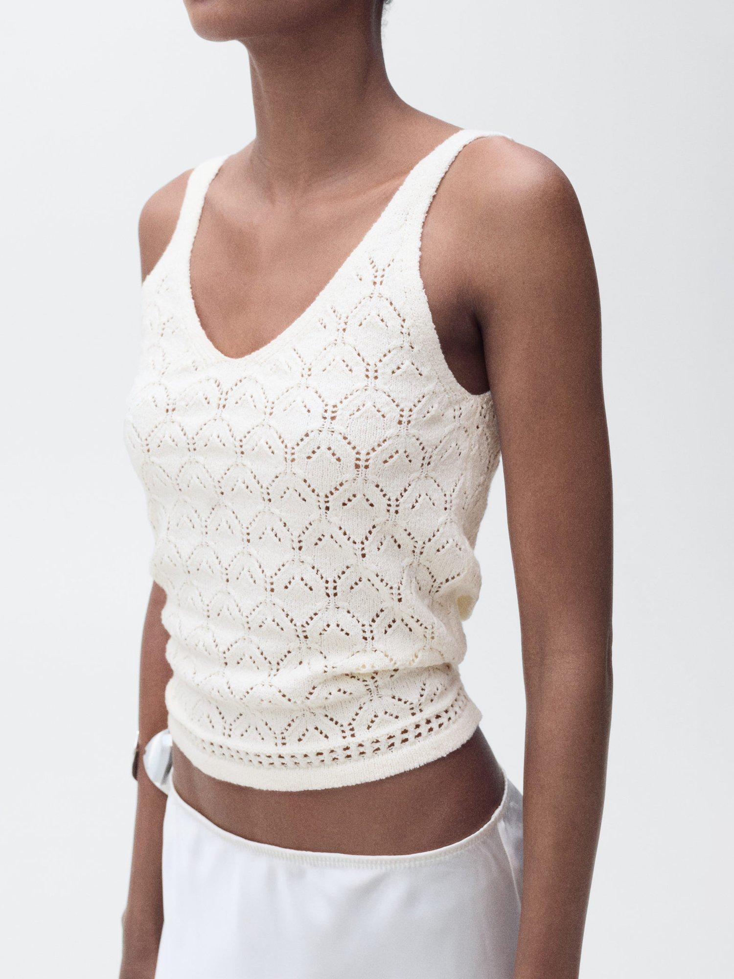Product image 1 of 9, which shows Mango Sito Crochet Top, Light Beige, XXXL