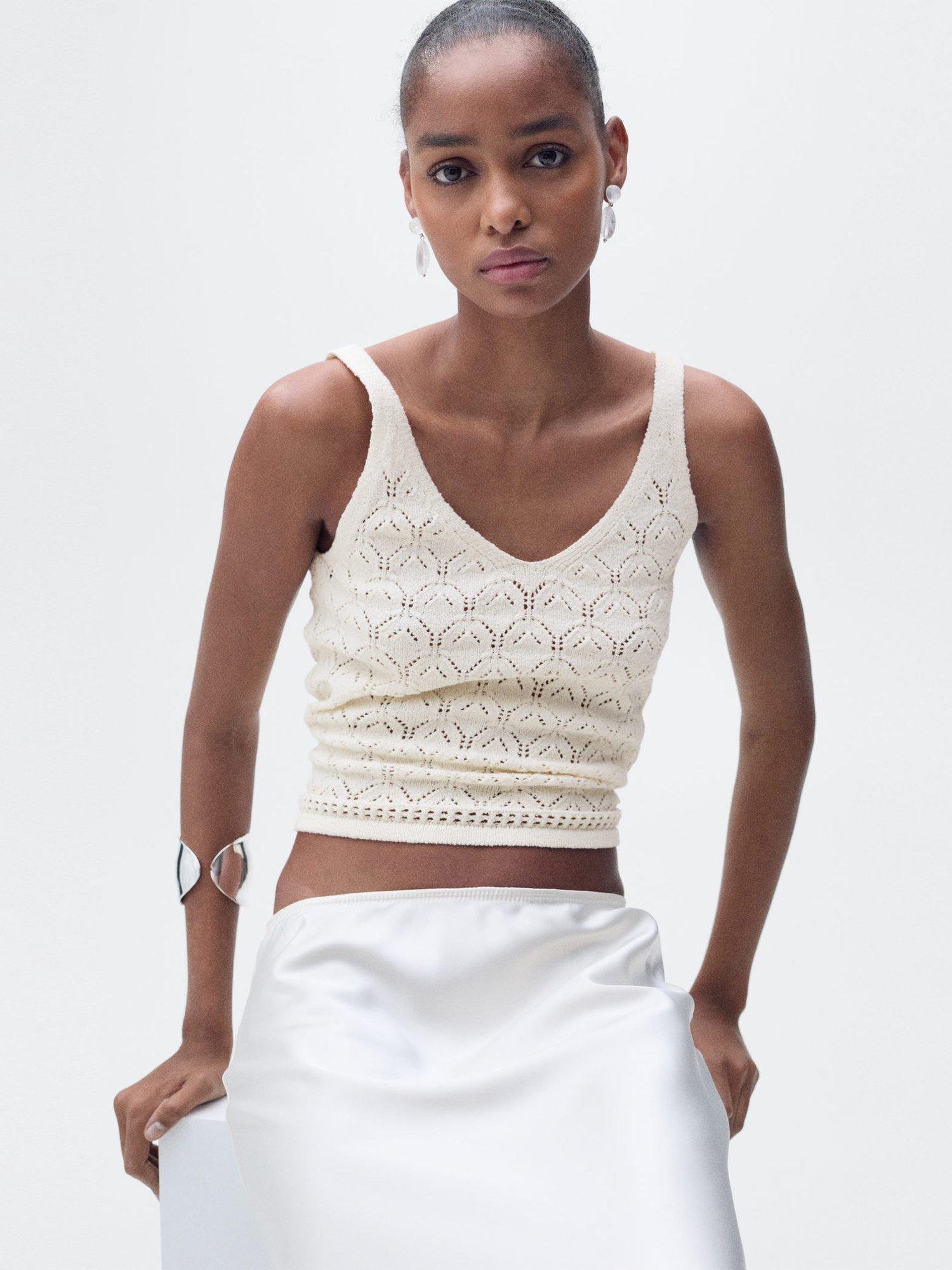 Product image 4 of 9, which shows Mango Sito Crochet Top, Light Beige, XXXL