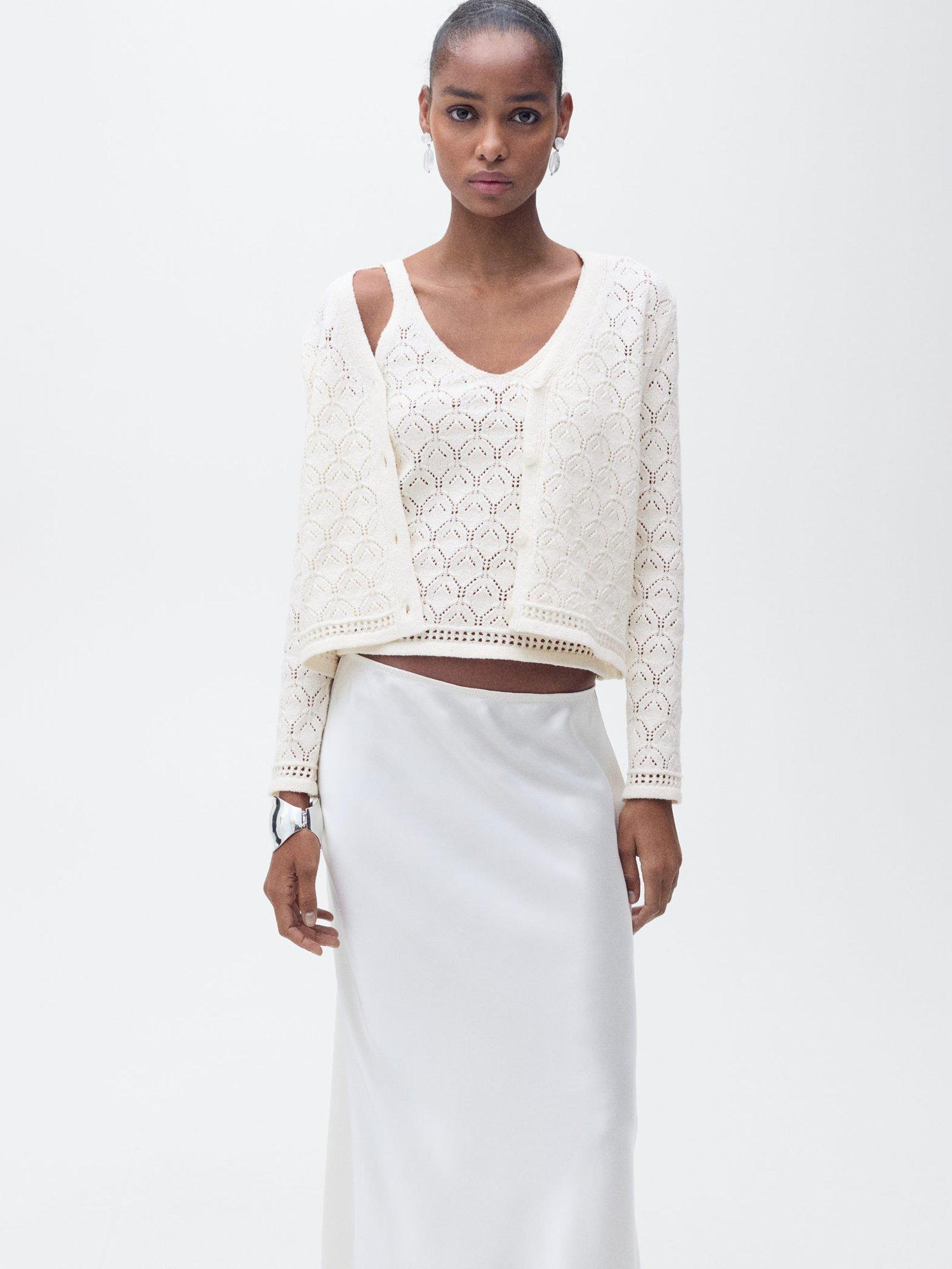 Product image 7 of 9, which shows Mango Sito Crochet Top, Light Beige, XXXL