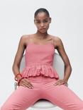 Mango Vicky Gingham Bubble Peplum Top, Red