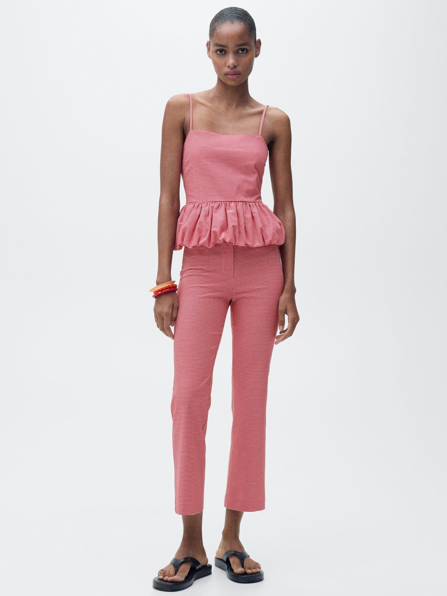 Product image 2 of 8, which shows Mango Vicky Gingham Bubble Peplum Top, Red, XS