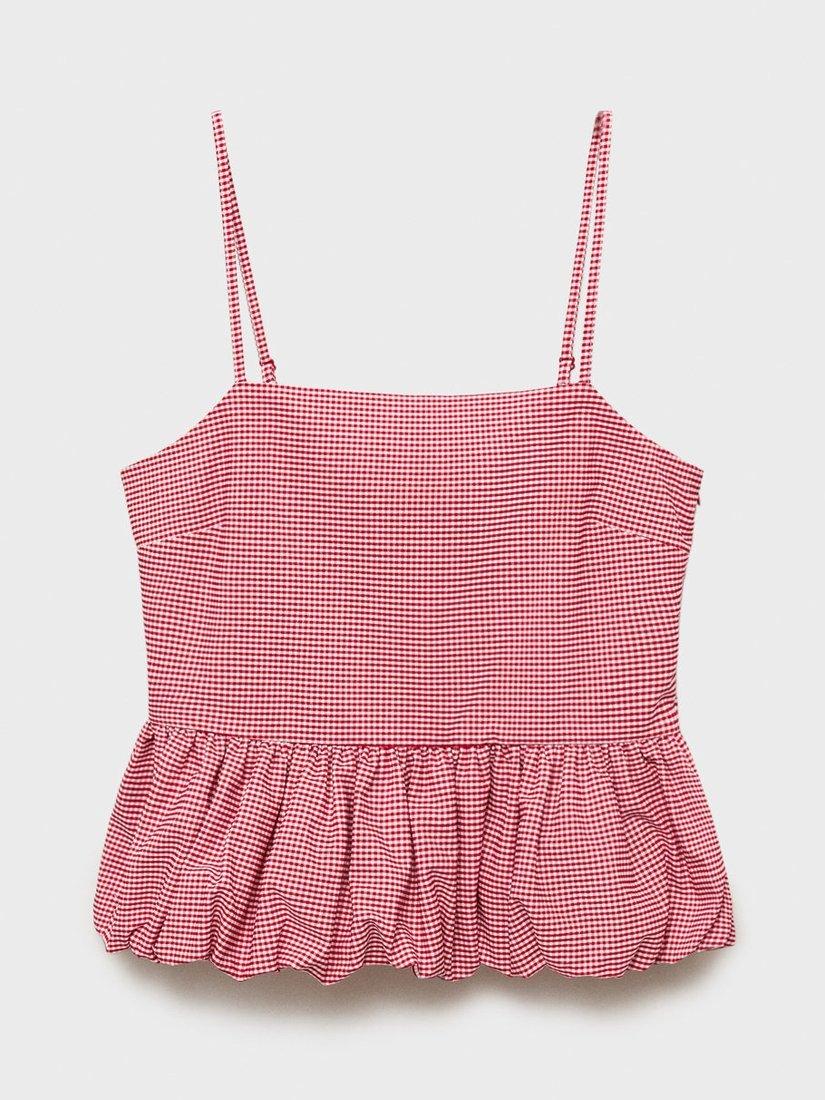 Product image 3 of 8, which shows Mango Vicky Gingham Bubble Peplum Top, Red, XS
