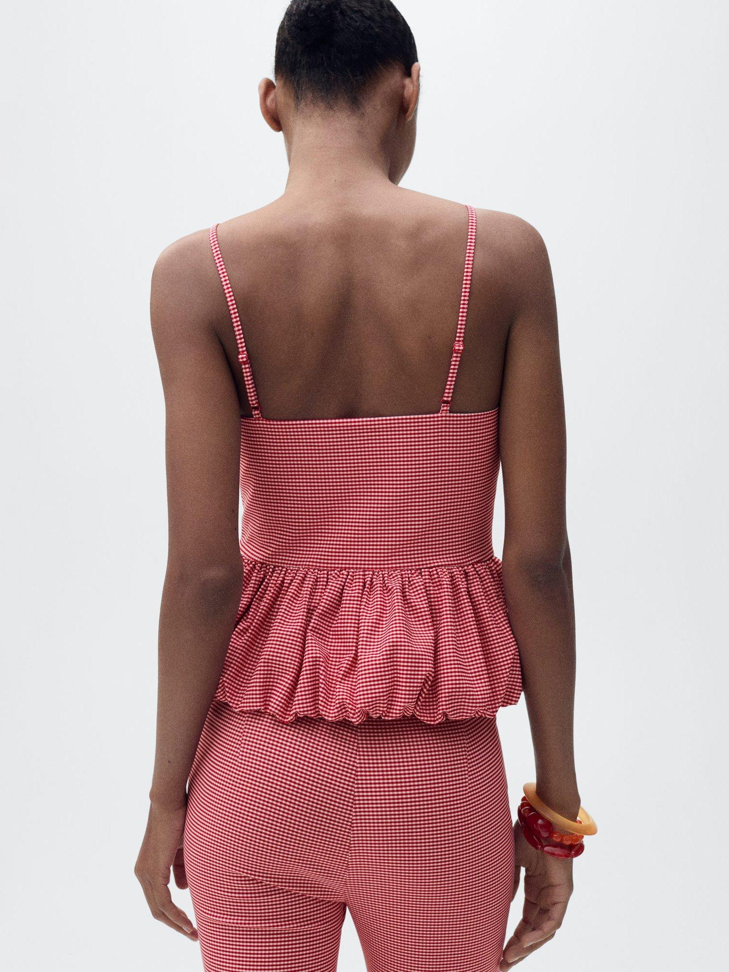 Product image 4 of 8, which shows Mango Vicky Gingham Bubble Peplum Top, Red, XS