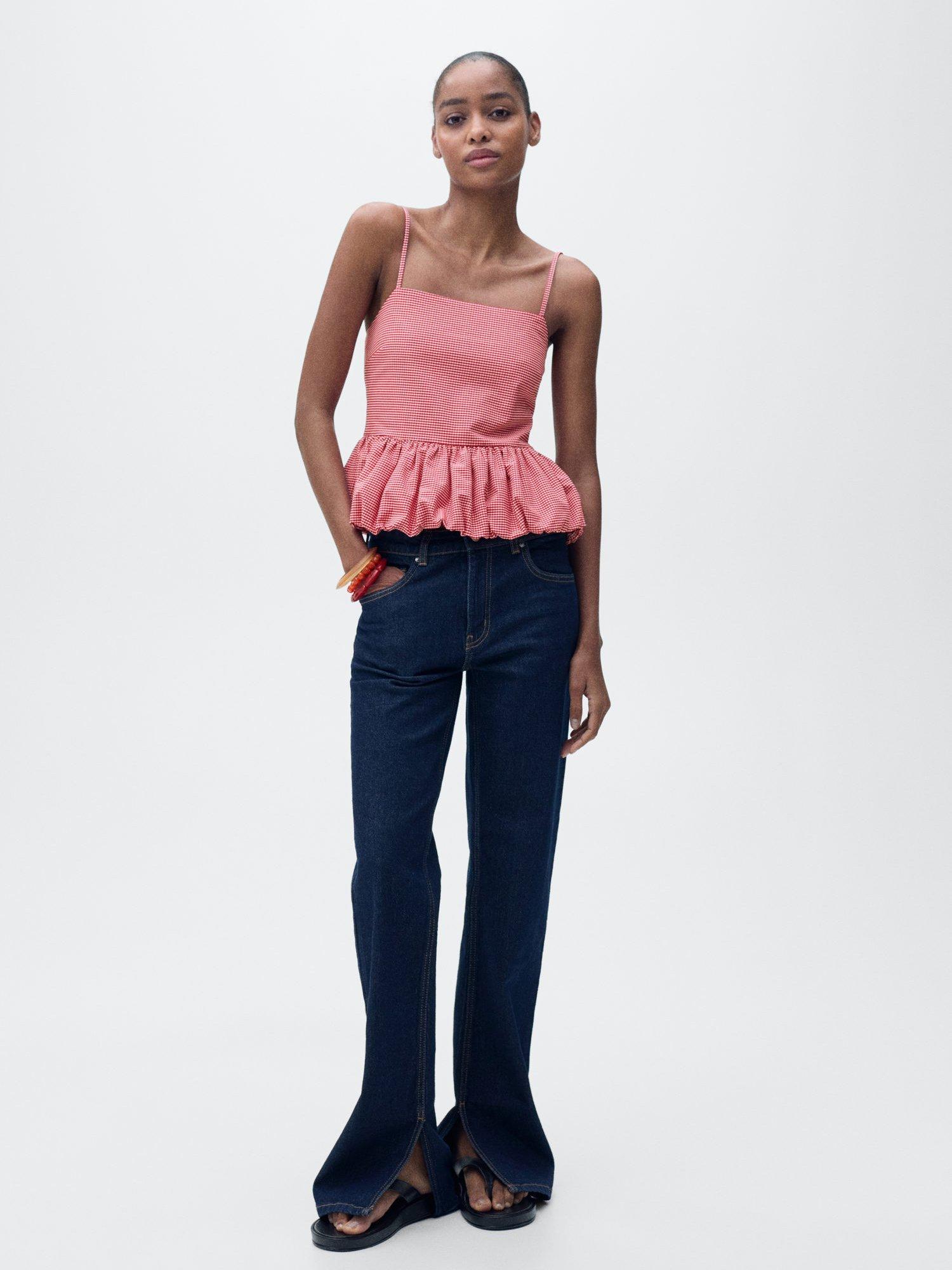 Product image 7 of 8, which shows Mango Vicky Gingham Bubble Peplum Top, Red, XS