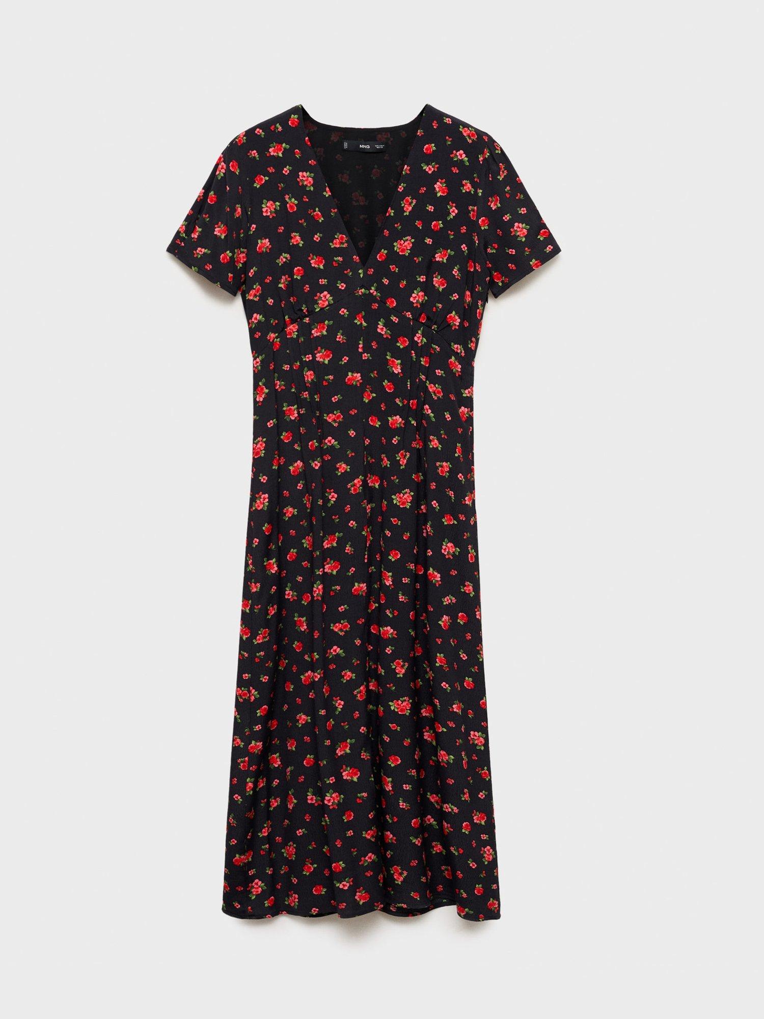 Product image 3 of 7, which shows Mango Gem Floral Midi Tea Dress, Black, 10
