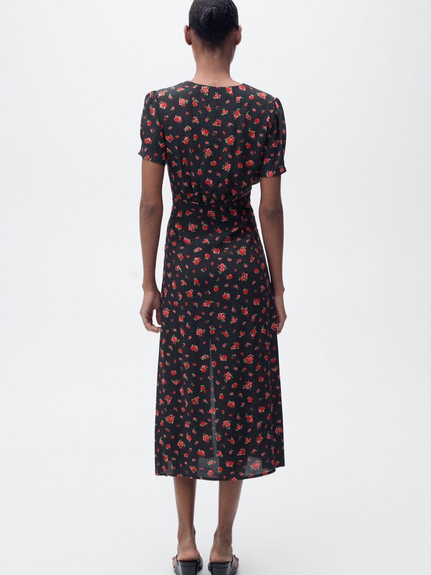 Product image 4 of 7, which shows Mango Gem Floral Midi Tea Dress, Black, 10