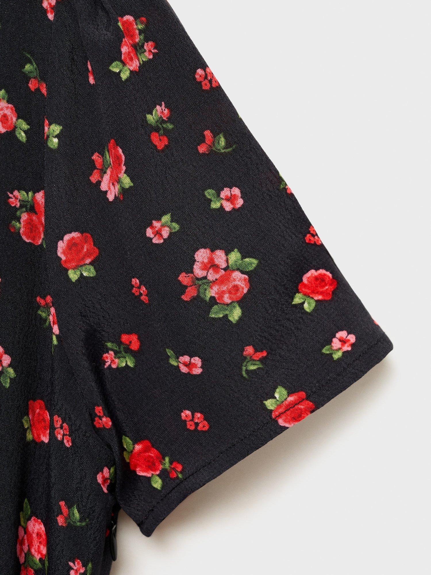 Product image 5 of 7, which shows Mango Gem Floral Midi Tea Dress, Black, 10
