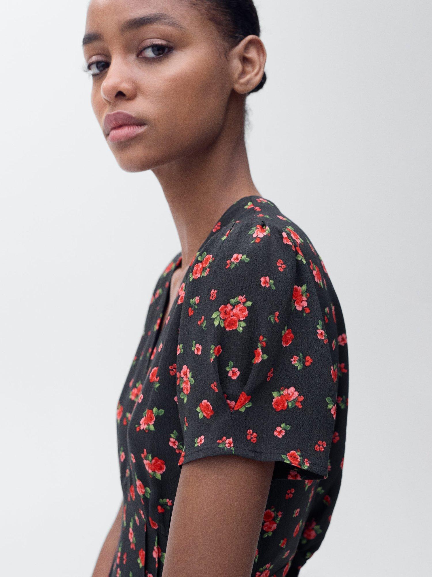 Product image 6 of 7, which shows Mango Gem Floral Midi Tea Dress, Black, 10