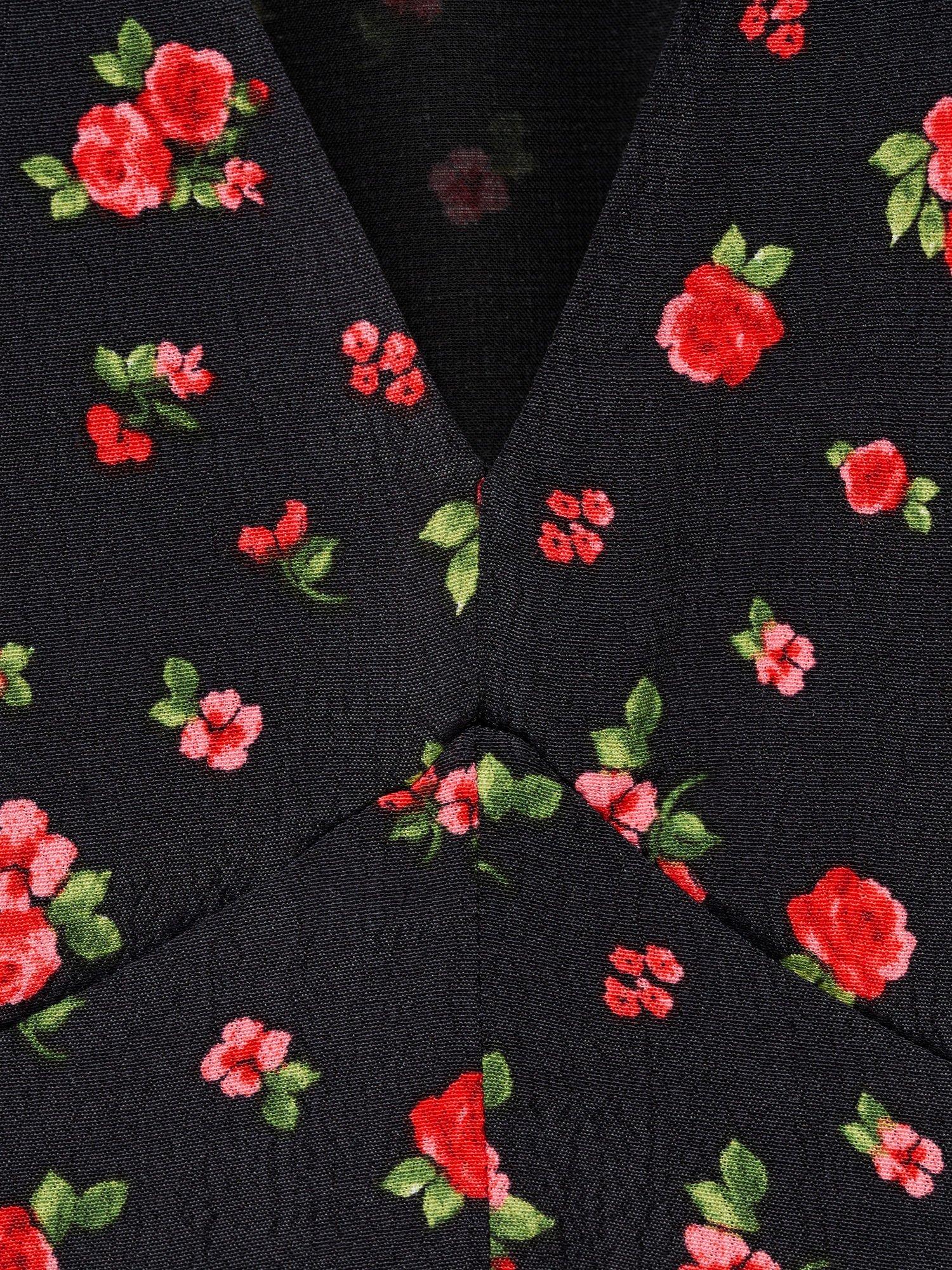 Product image 7 of 7, which shows Mango Gem Floral Midi Tea Dress, Black, 10