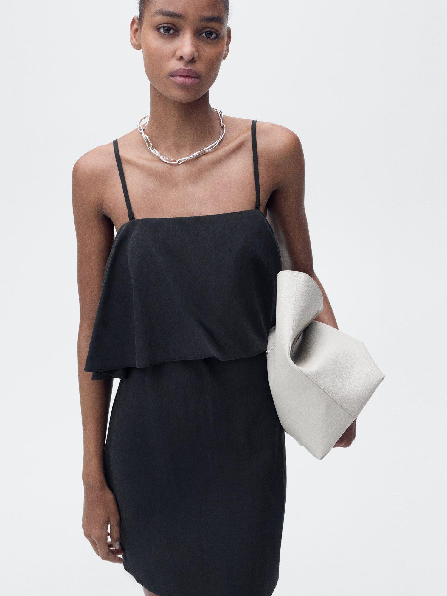 Mango Palm Ruffle Mini Dress, Black