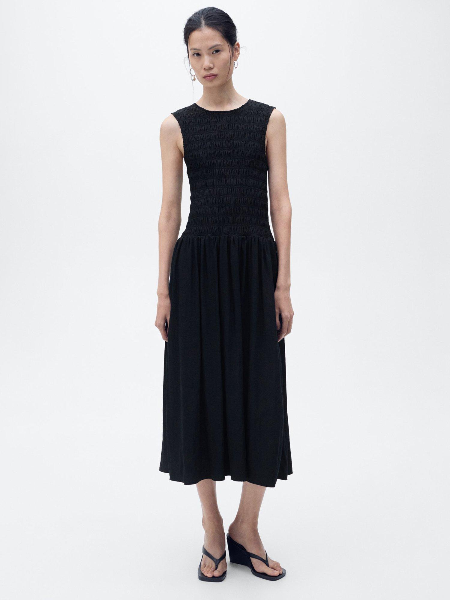 Mango Maya Sleeveless Fit and Flare Midi Dress, Black