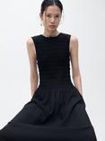 Mango Maya Sleeveless Fit and Flare Midi Dress, Black