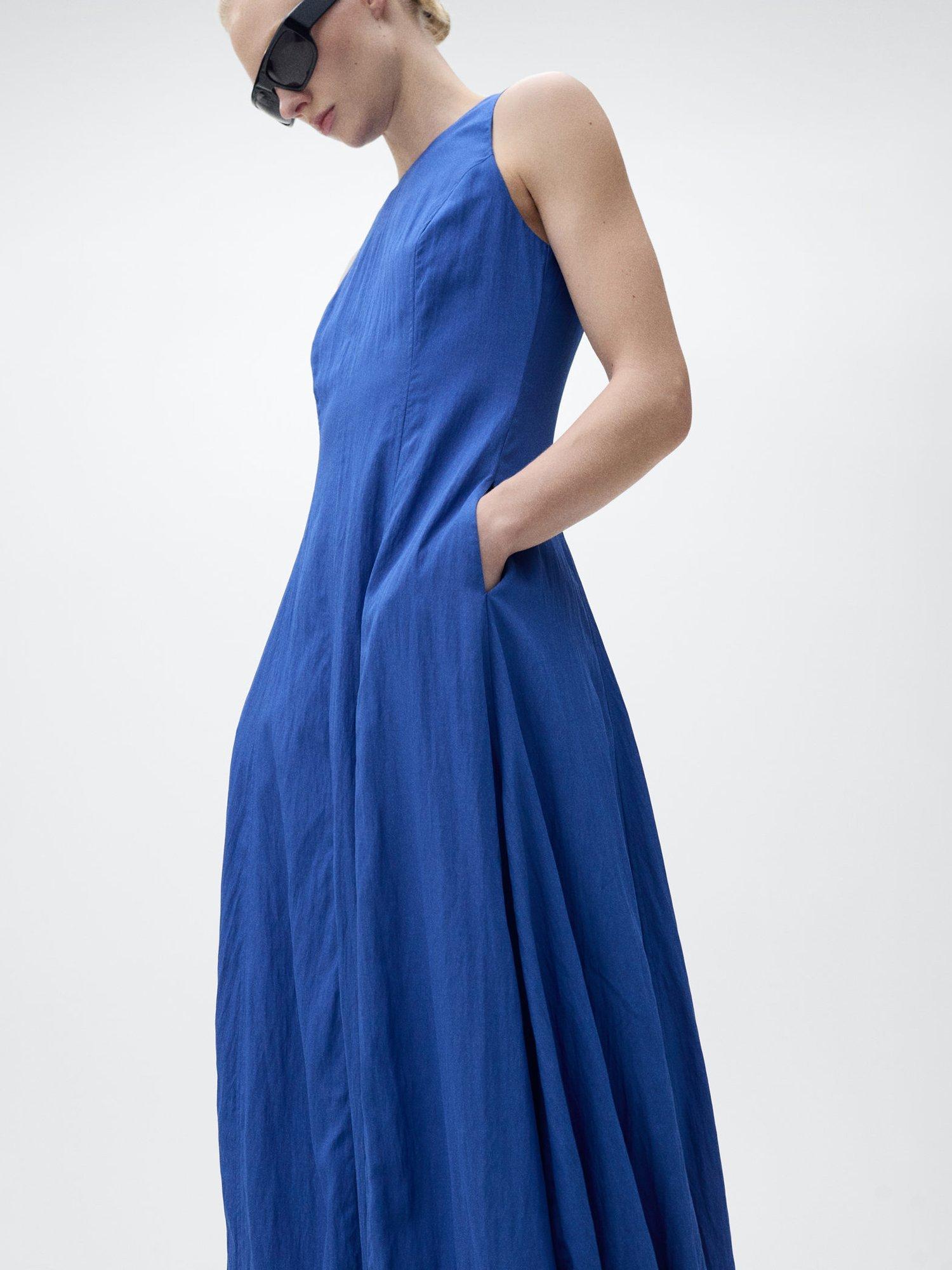 Product image 2 of 8, which shows Mango Pumpkin A-Line Sleeveless Midi Dress, Medium Blue, 6