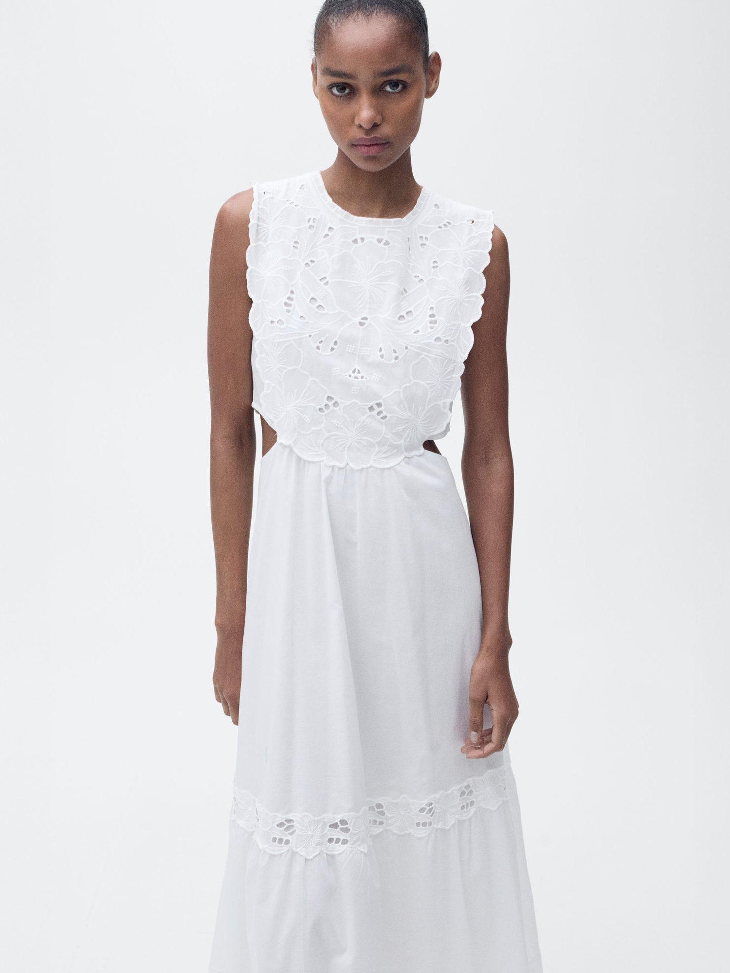 Product image 1 of 7, which shows Mango Ocean Broderie Anglaise Cut Out Midi Dress, White, 8