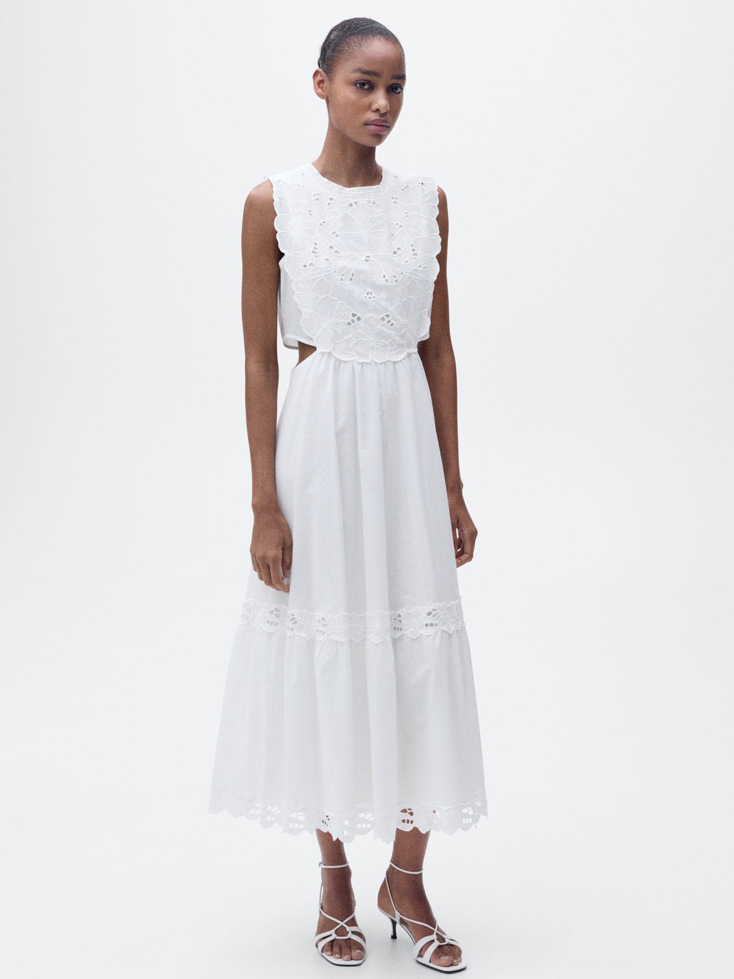 Product image 2 of 7, which shows Mango Ocean Broderie Anglaise Cut Out Midi Dress, White, 8