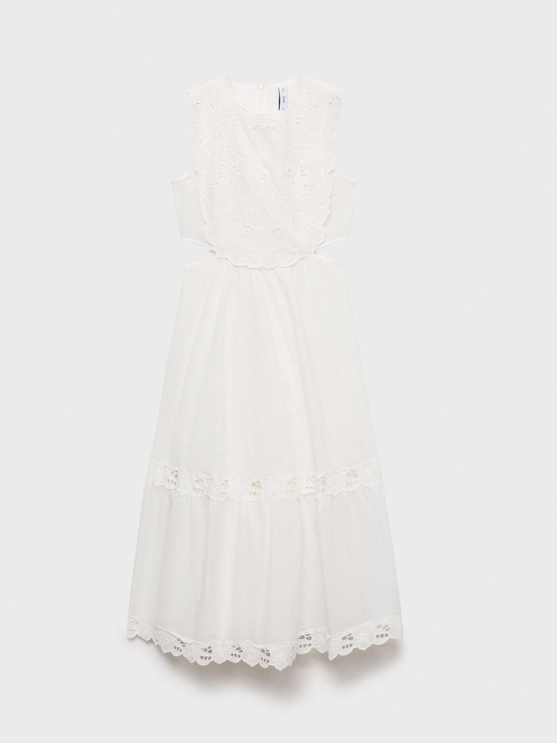 Product image 3 of 7, which shows Mango Ocean Broderie Anglaise Cut Out Midi Dress, White, 8