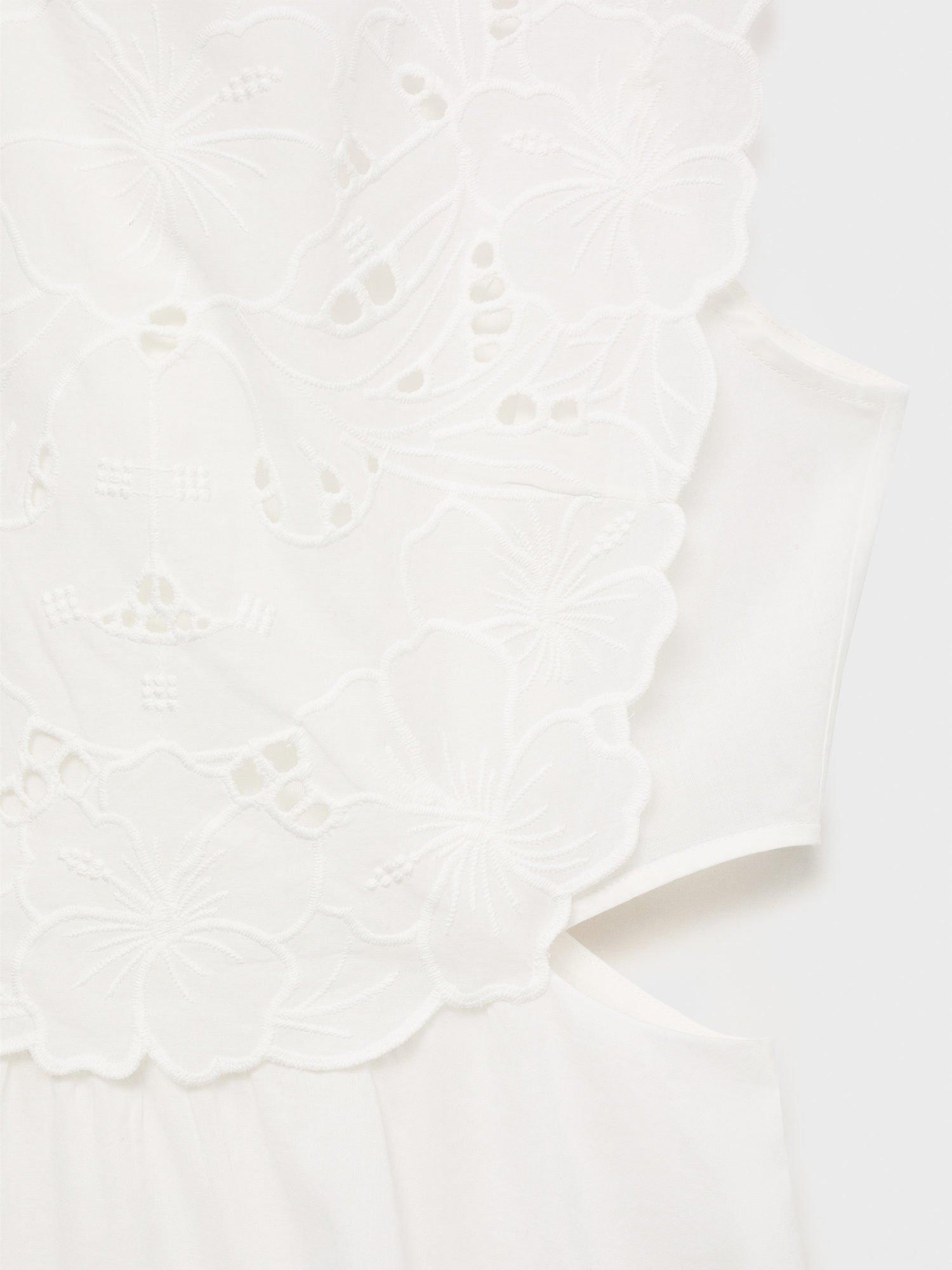 Product image 5 of 7, which shows Mango Ocean Broderie Anglaise Cut Out Midi Dress, White, 8