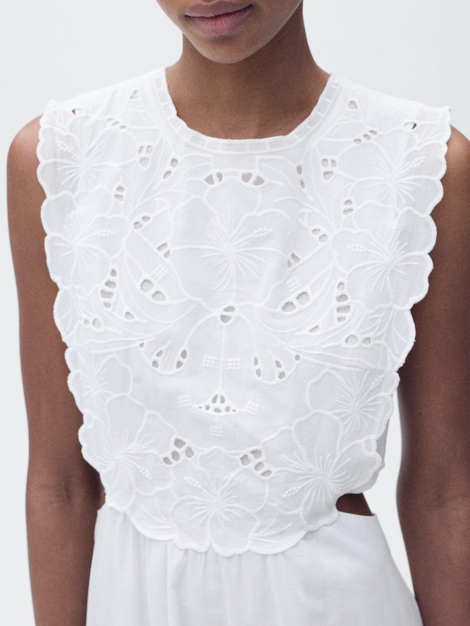 Product image 6 of 7, which shows Mango Ocean Broderie Anglaise Cut Out Midi Dress, White, 8