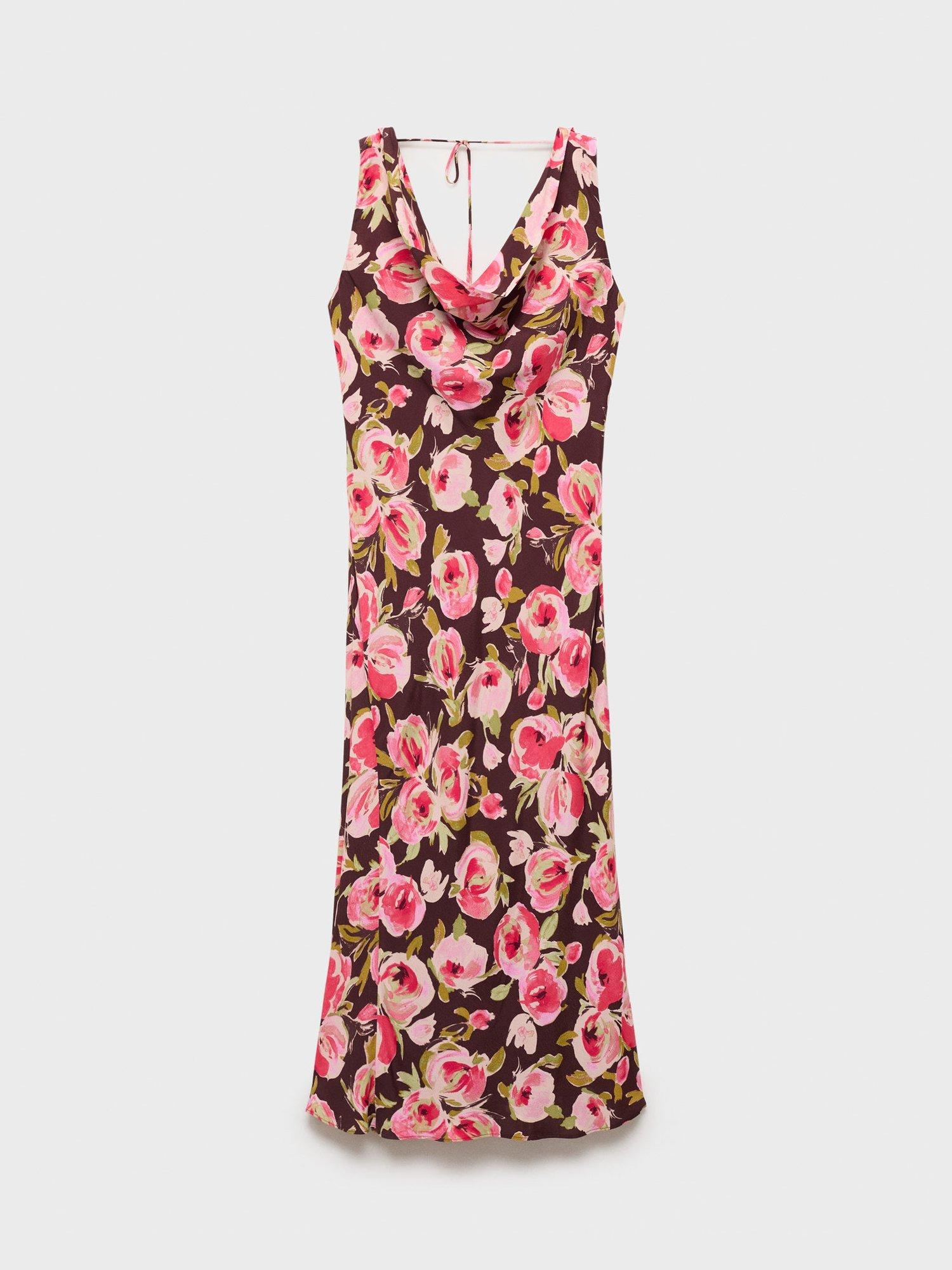 Product image 3 of 7, which shows Mango Winner Open Back Floral Dress, Brown/Multi, 10