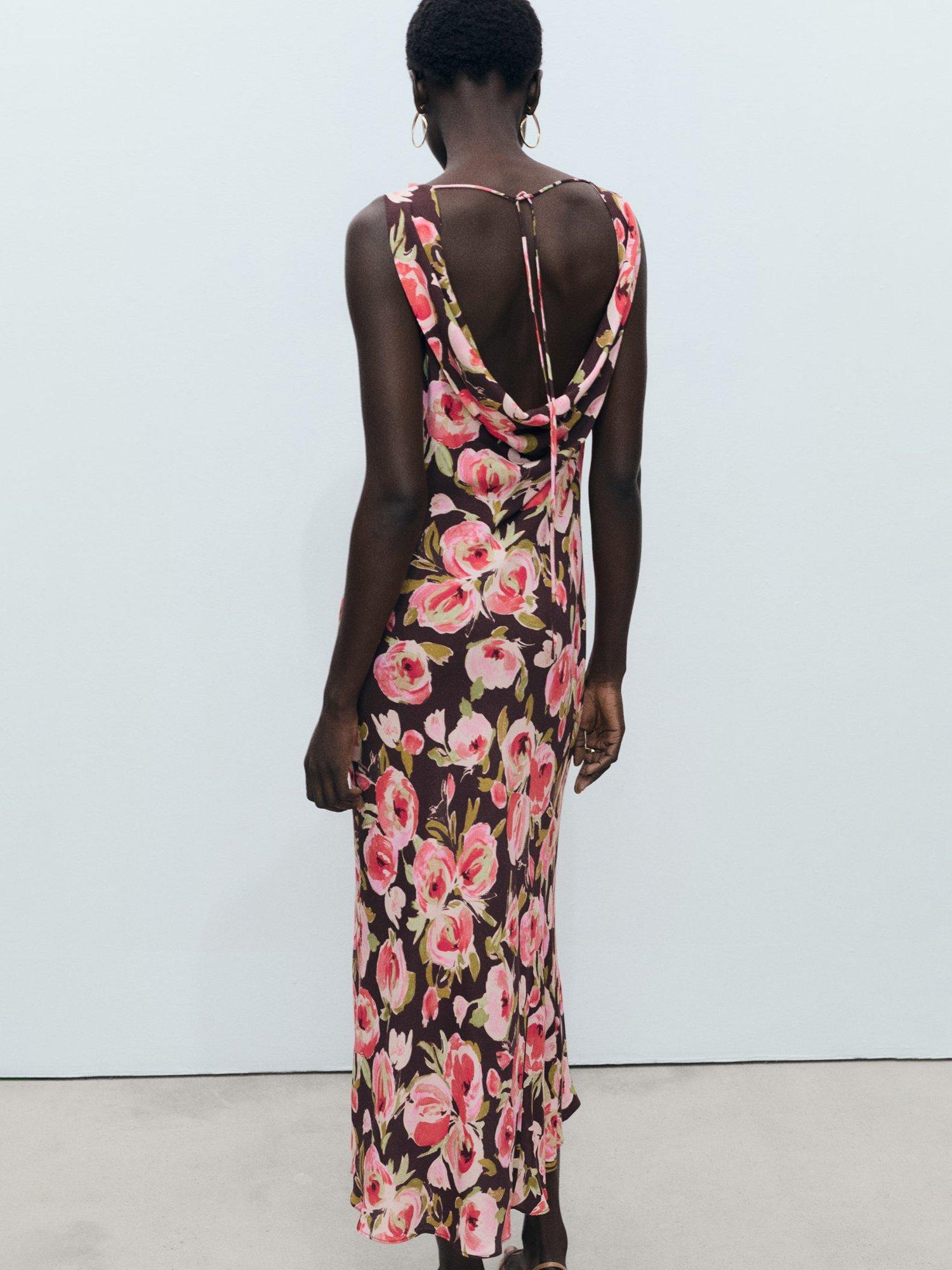 Product image 4 of 7, which shows Mango Winner Open Back Floral Dress, Brown/Multi, 10