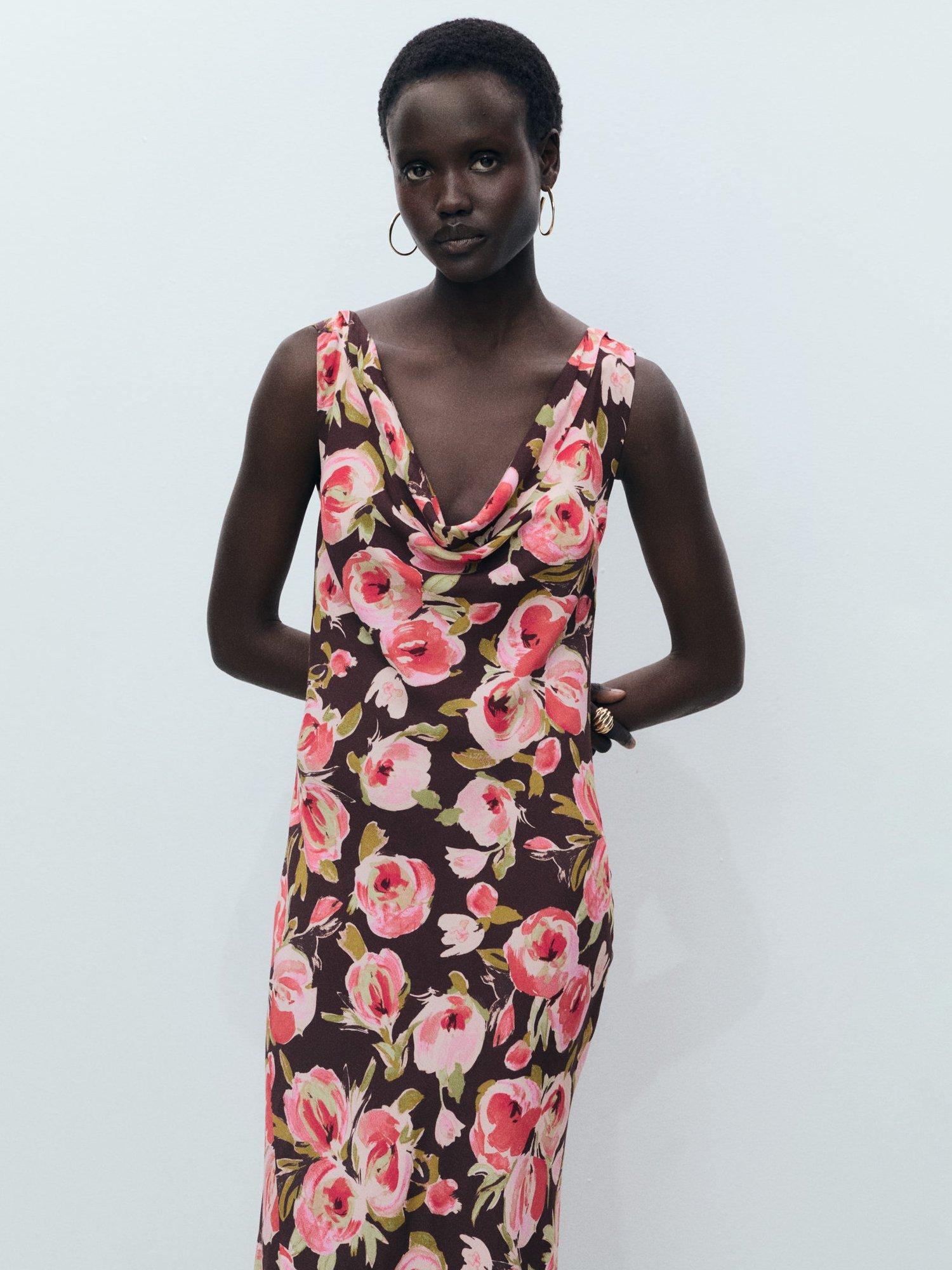 Product image 6 of 7, which shows Mango Winner Open Back Floral Dress, Brown/Multi, 10
