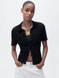 Mango Olas Textured Short Sleeve Shirt, Black