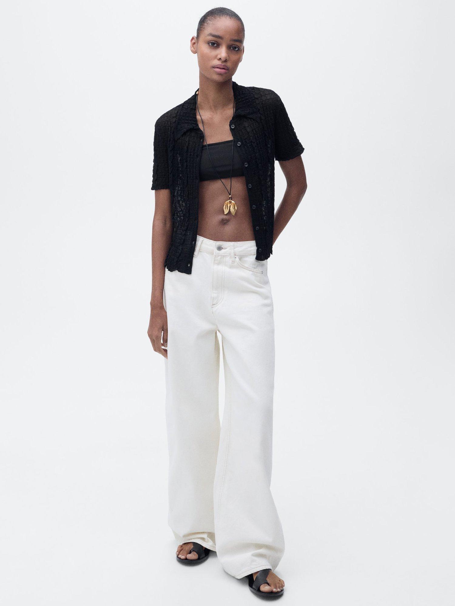 Product image 2 of 7, which shows Mango Olas Textured Short Sleeve Shirt, Black, S