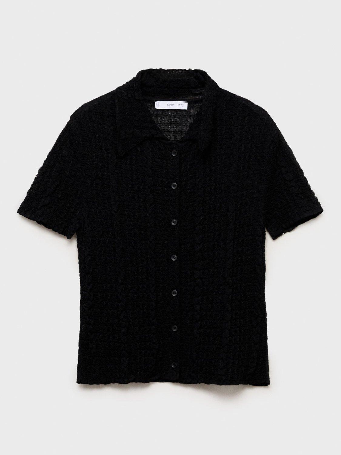 Product image 3 of 7, which shows Mango Olas Textured Short Sleeve Shirt, Black, S