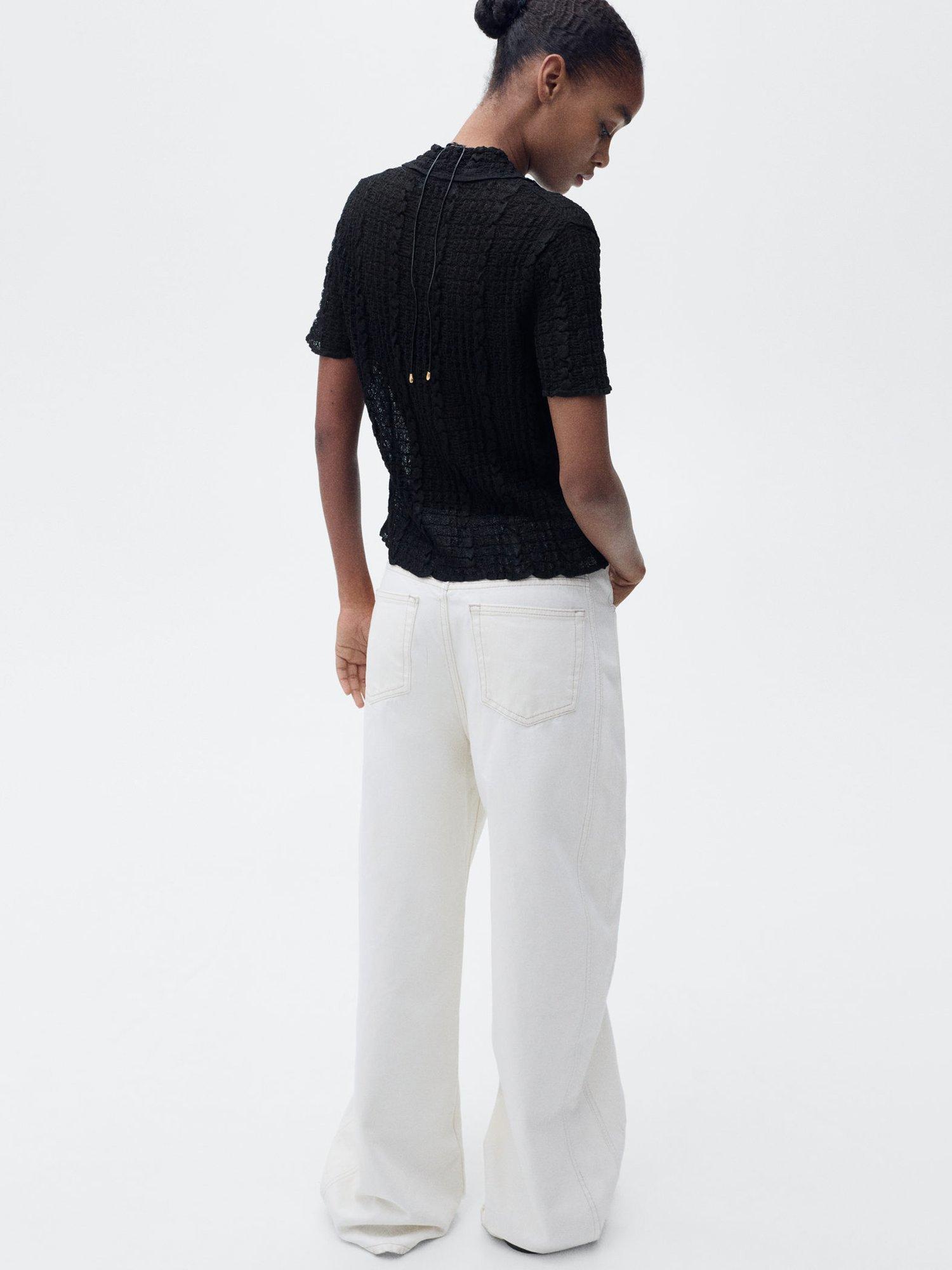 Product image 4 of 7, which shows Mango Olas Textured Short Sleeve Shirt, Black, S