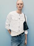 Mango Julie Collarless Denim Jacket, White