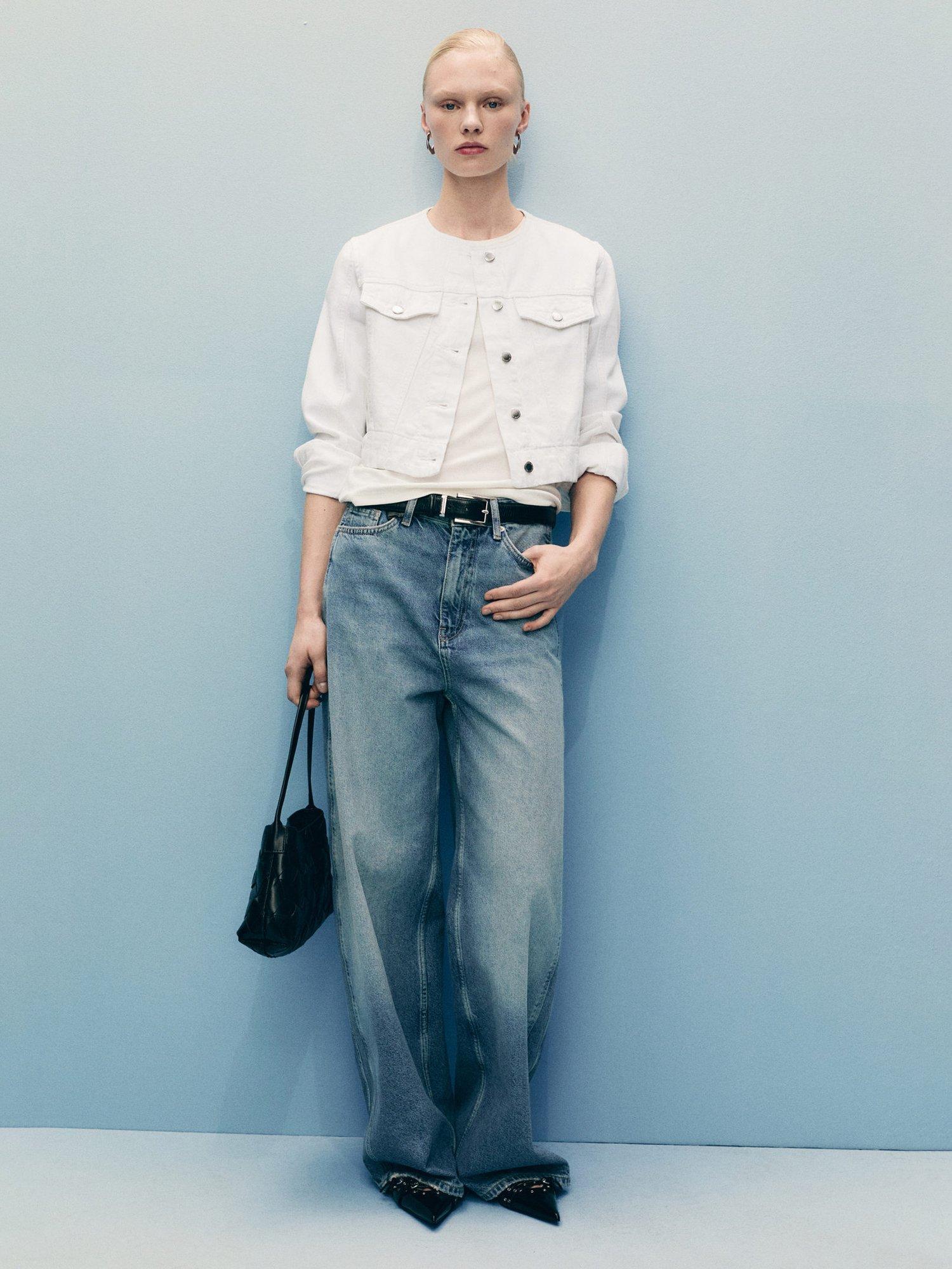 Product image 2 of 7, which shows Mango Julie Collarless Denim Jacket, White, L
