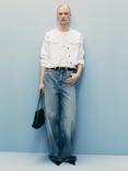 Mango Julie Collarless Denim Jacket, White