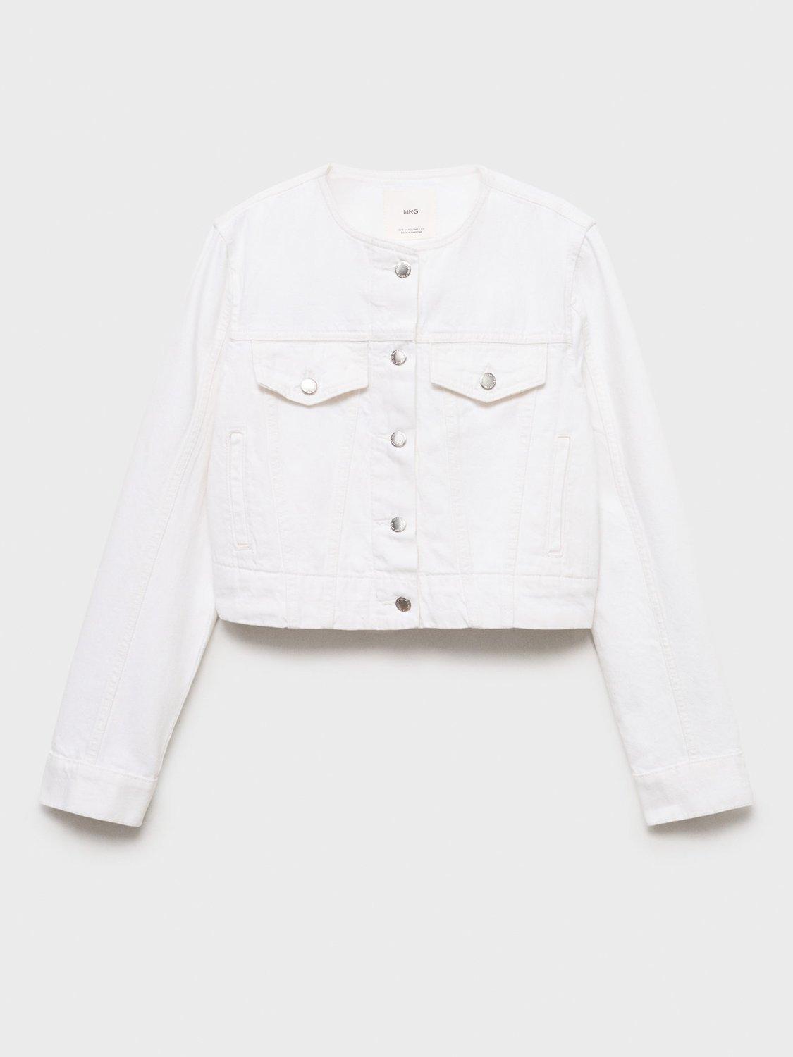 Product image 3 of 7, which shows Mango Julie Collarless Denim Jacket, White, L