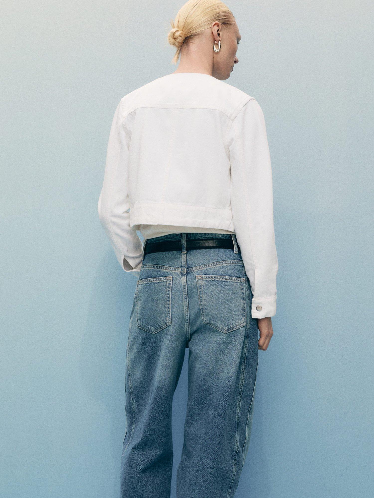 Product image 4 of 7, which shows Mango Julie Collarless Denim Jacket, White, L