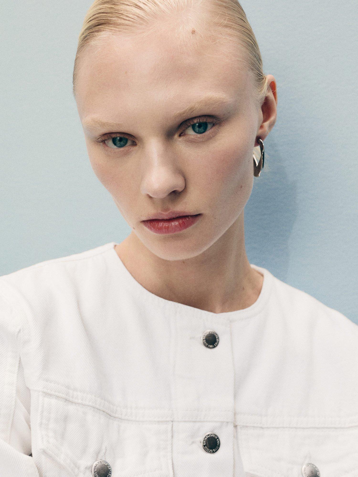 Product image 6 of 7, which shows Mango Julie Collarless Denim Jacket, White, L