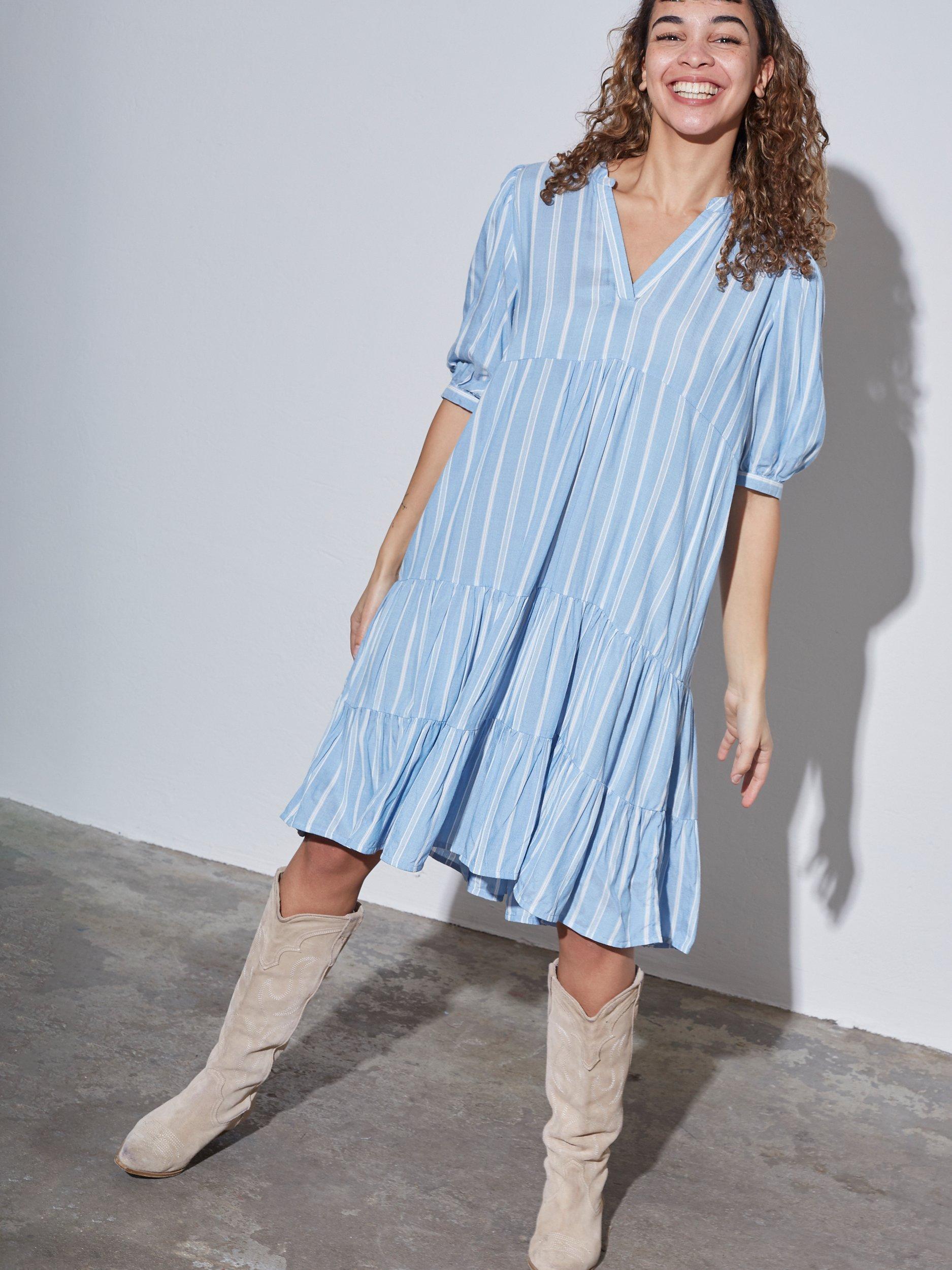 Product image 1 of 4, which shows Sisters Point Ibon Stripe Tiered Dress, Multi, XS