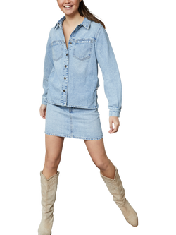 Sisters Point Odia Denim Top & Skirt Set, Mid Blue, Mid Blue