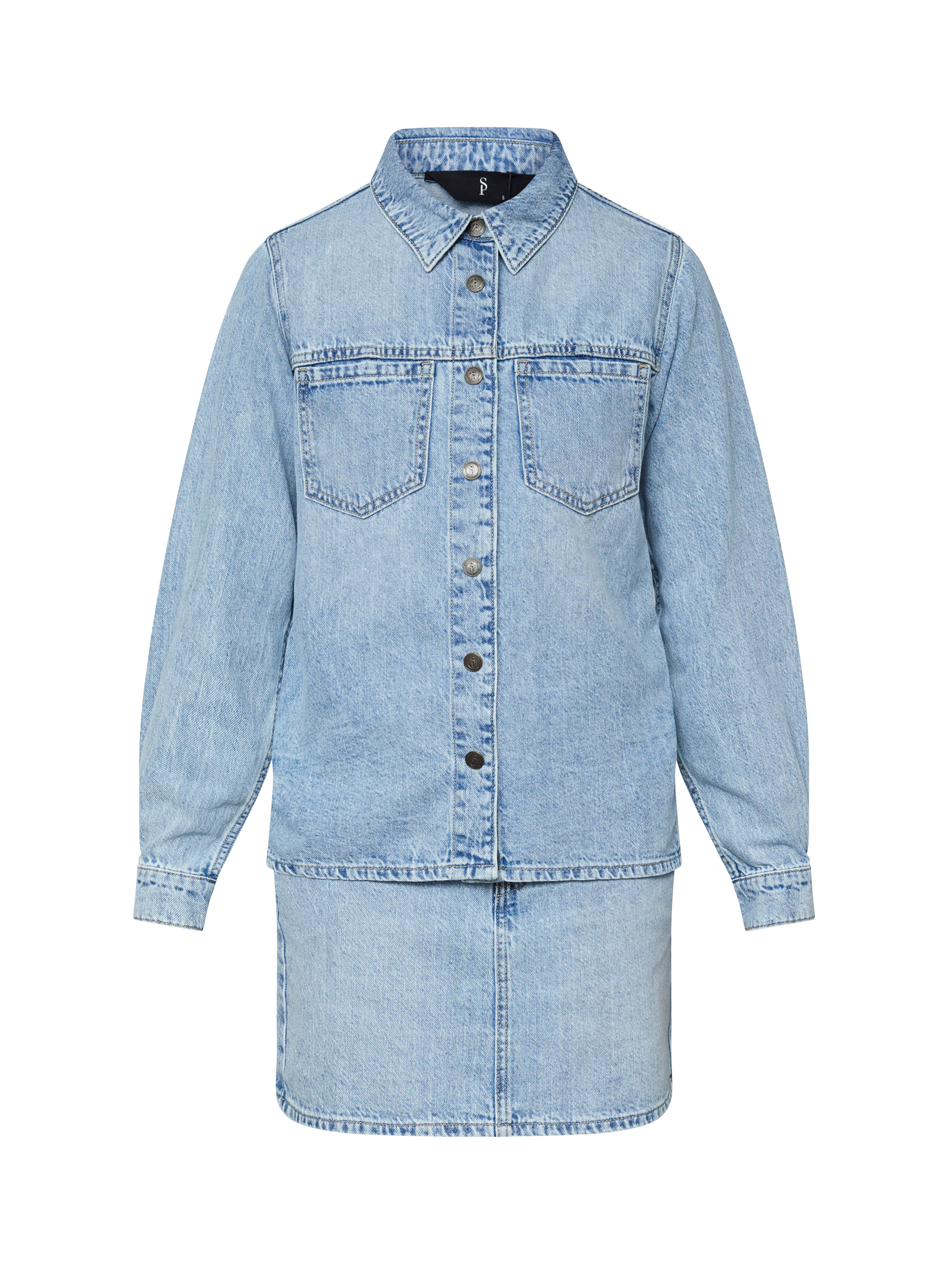 Product image 3 of 4, which shows Sisters Point Odia Denim Top & Skirt Set, Mid Blue, S