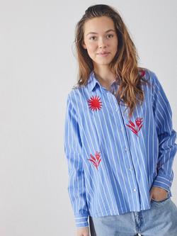 Sisters Point Ibisa Stripe Embroidered Floral Shirt, Blue/Multi, Blue/Multi