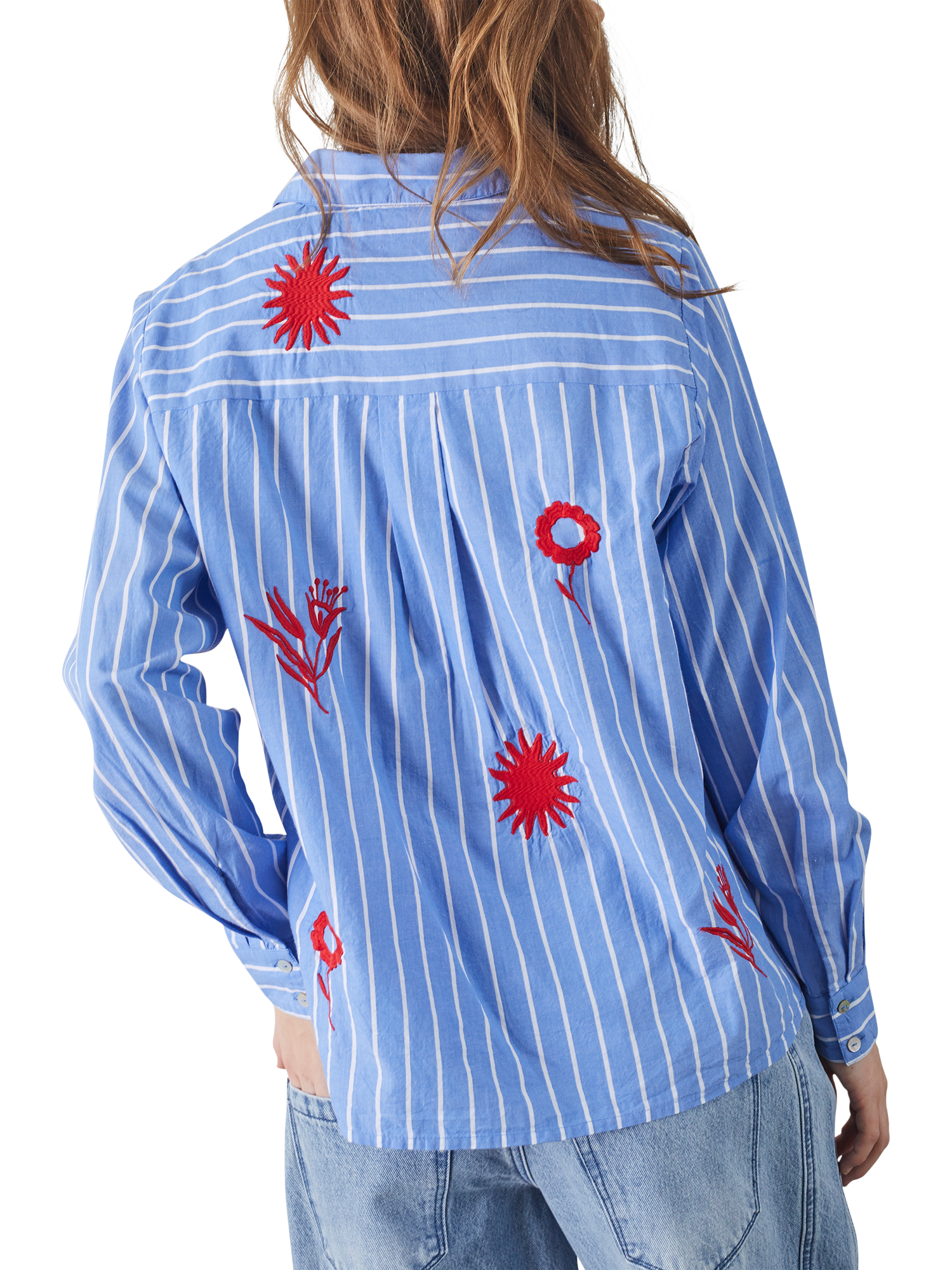 Product image 2 of 4, which shows Sisters Point Ibisa Stripe Embroidered Floral Shirt, Blue/Multi, XS