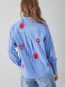 Sisters Point Ibisa Stripe Embroidered Floral Shirt, Blue/Multi - view 2, Blue/Multi