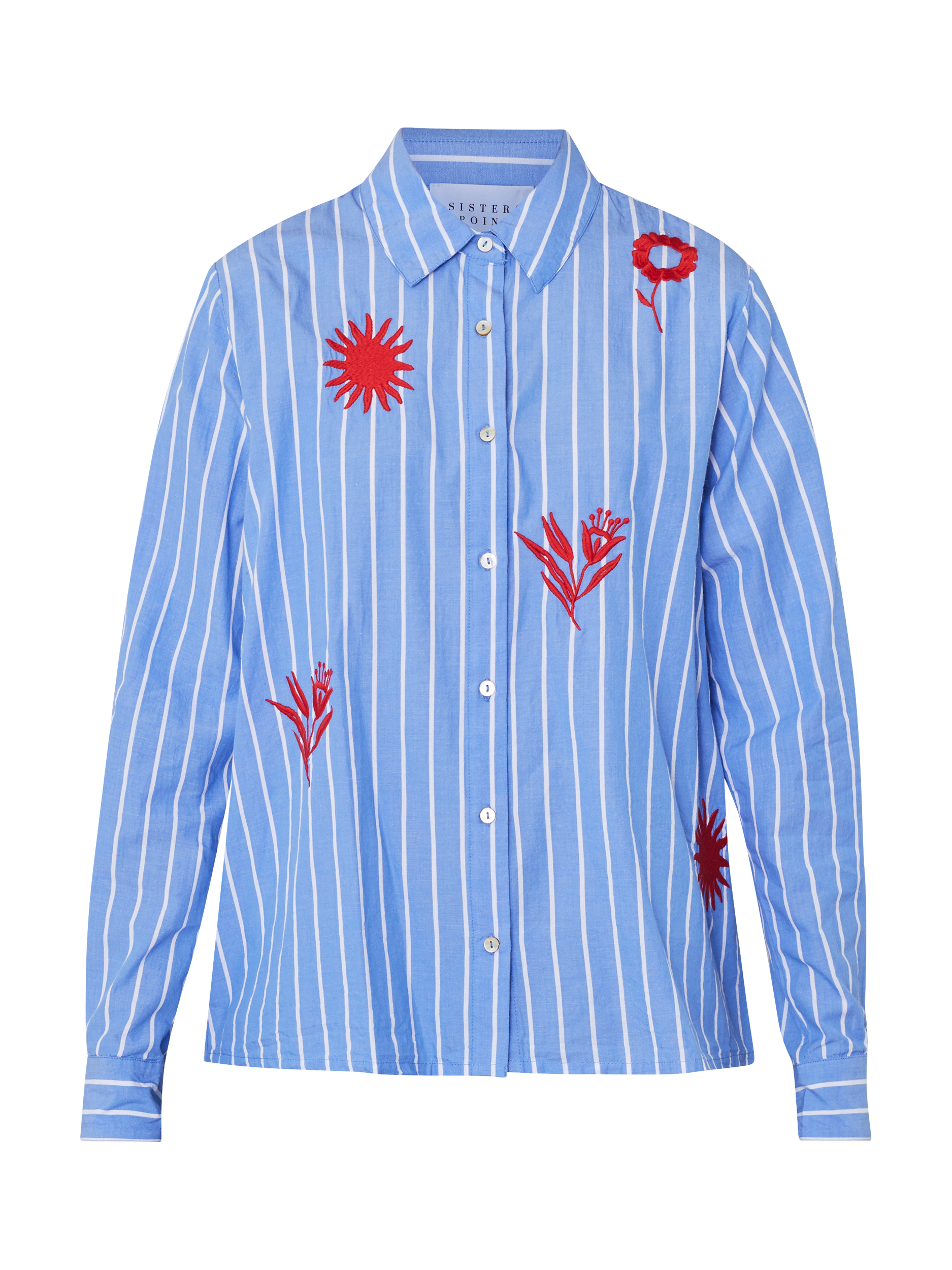 Product image 3 of 4, which shows Sisters Point Ibisa Stripe Embroidered Floral Shirt, Blue/Multi, XS