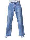 Sisters Point Onea Belted Wide Leg Jeans, Mid Blue