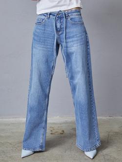 Sisters Point Onea Belted Wide Leg Jeans, Mid Blue, Mid Blue
