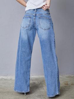 Sisters Point Onea Belted Wide Leg Jeans, Mid Blue - view 2, Mid Blue