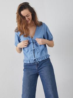 Sisters Point Inusa Tie Front Top, Mid Blue, Mid Blue