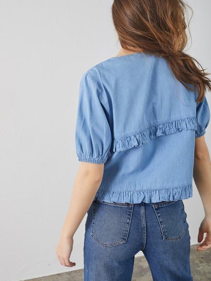 Sisters Point Inusa Tie Front Top, Mid Blue - view 2, Mid Blue