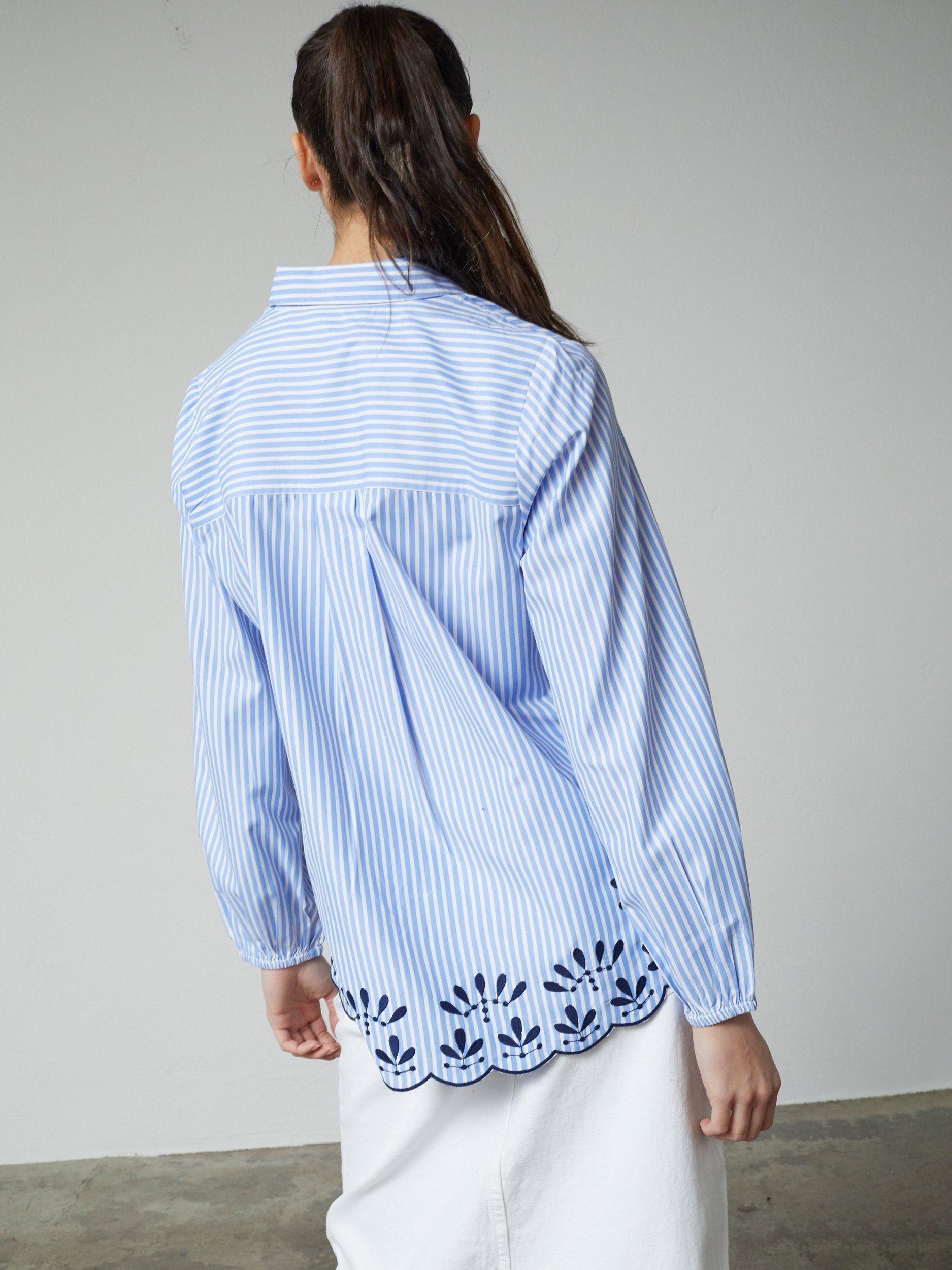 Product image 2 of 4, which shows Sisters Point Istea Embroidered Hem Stripe Shirt, Blue/Multi, S