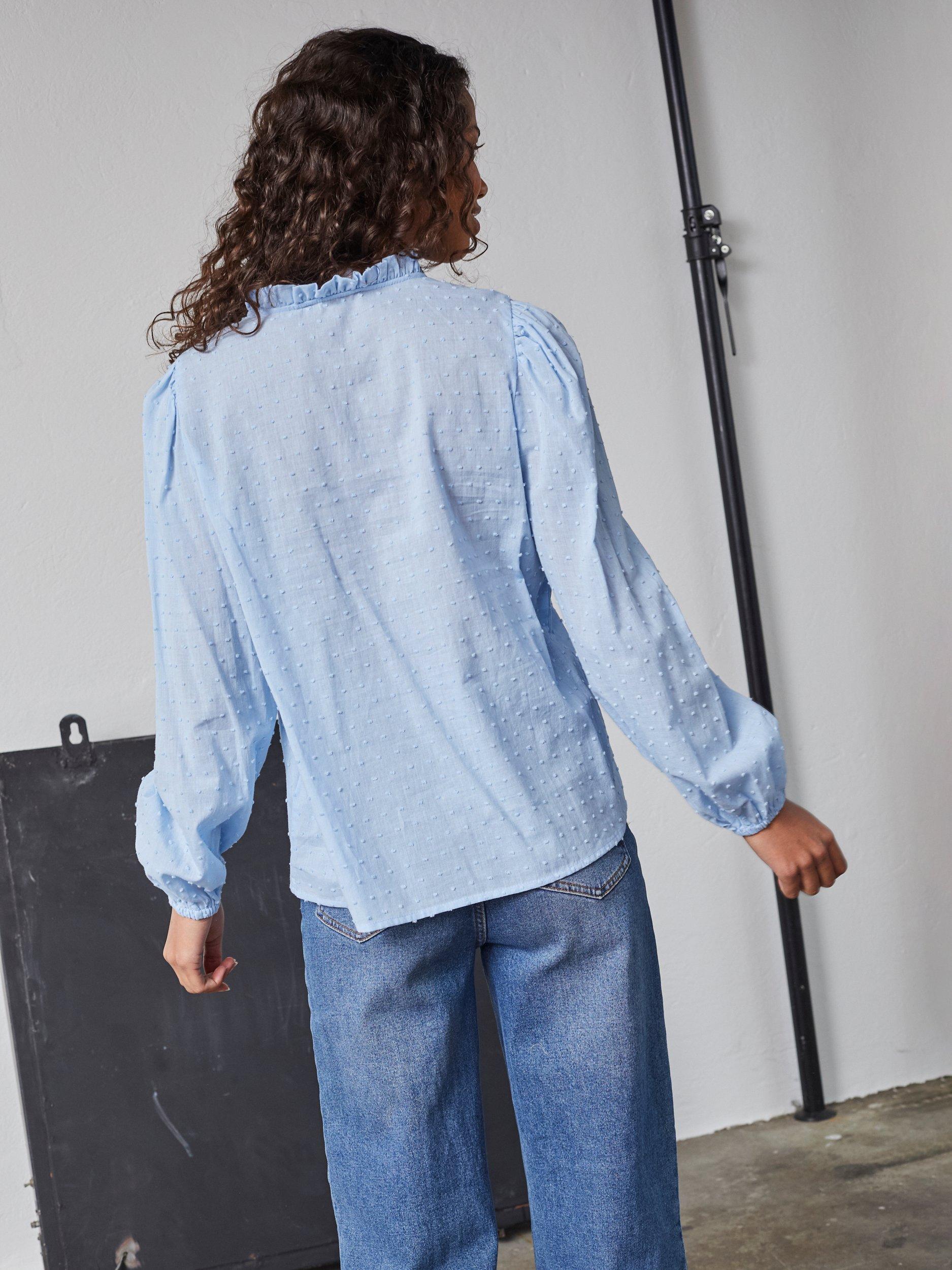 Product image 2 of 4, which shows Sisters Point Venisa Ruffle Blouse, Mid Blue, XS