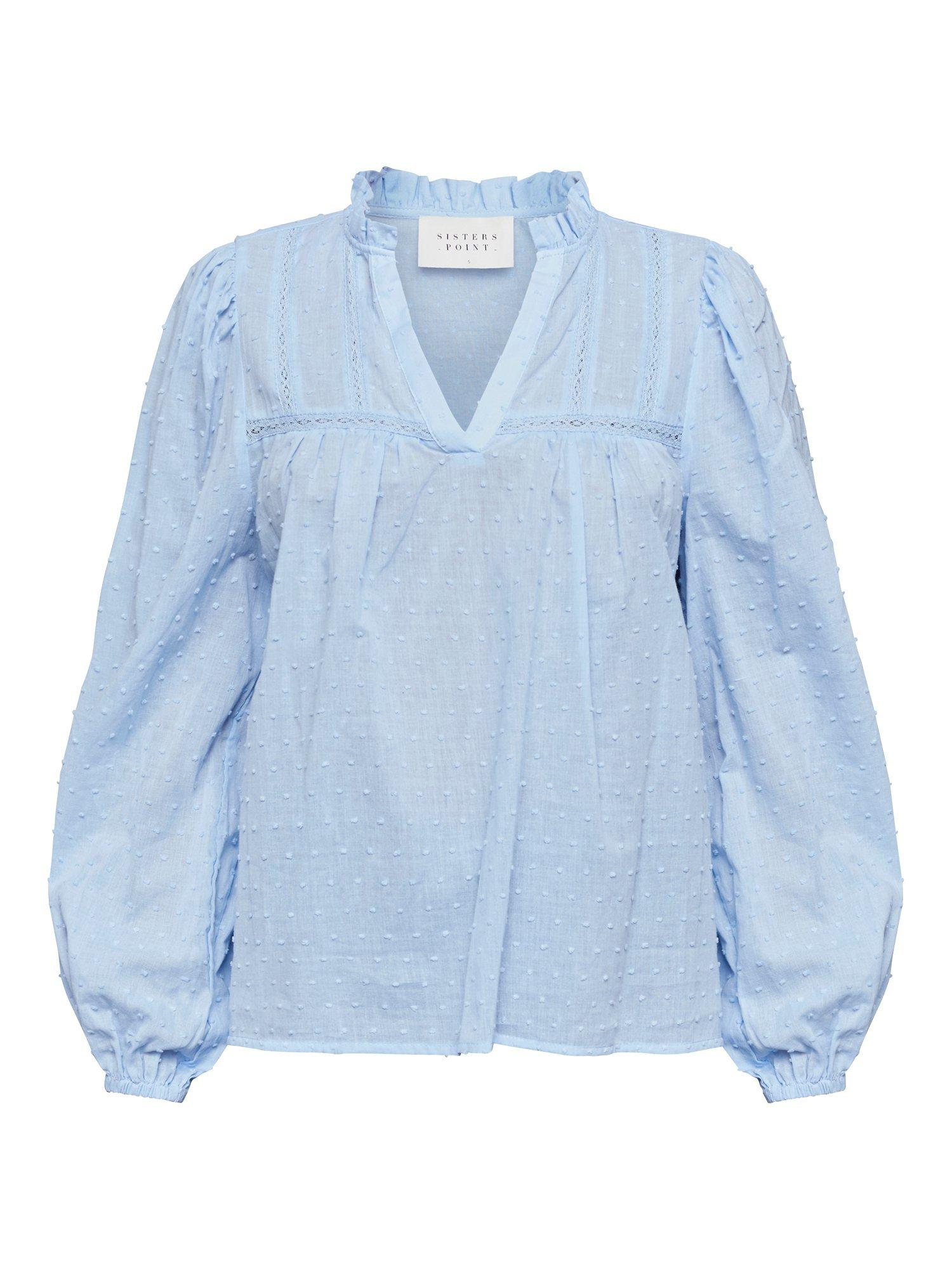 Product image 3 of 4, which shows Sisters Point Venisa Ruffle Blouse, Mid Blue, XS
